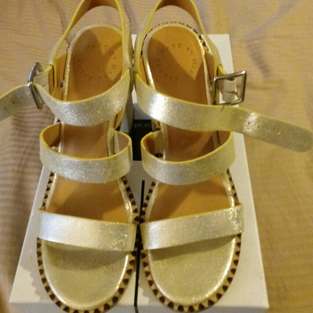 Gold Block Heeled Sandals